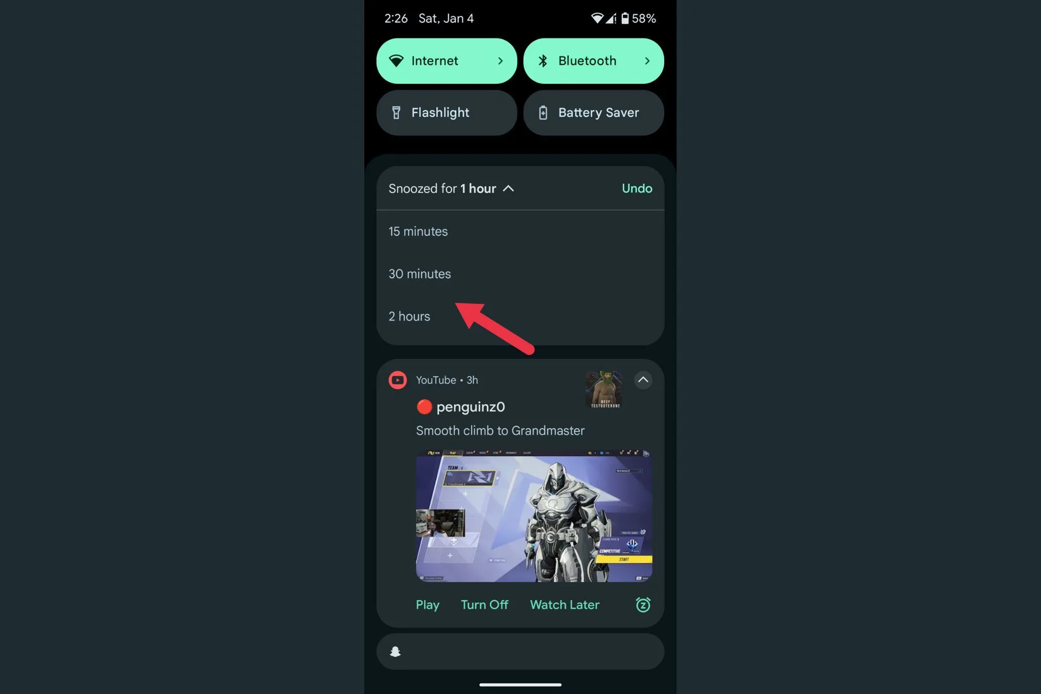 An arrow highlighting the drop down options