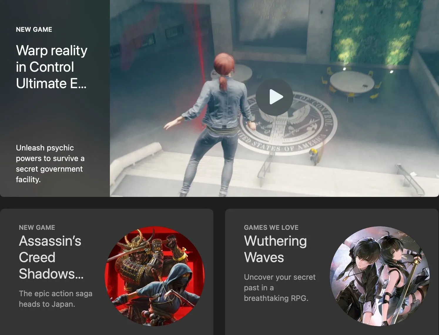 Ảnh chụp màn hình App Store của Apple, hiển thị thông báo về việc phát hành game Control phiên bản macOS sau nhiều năm
