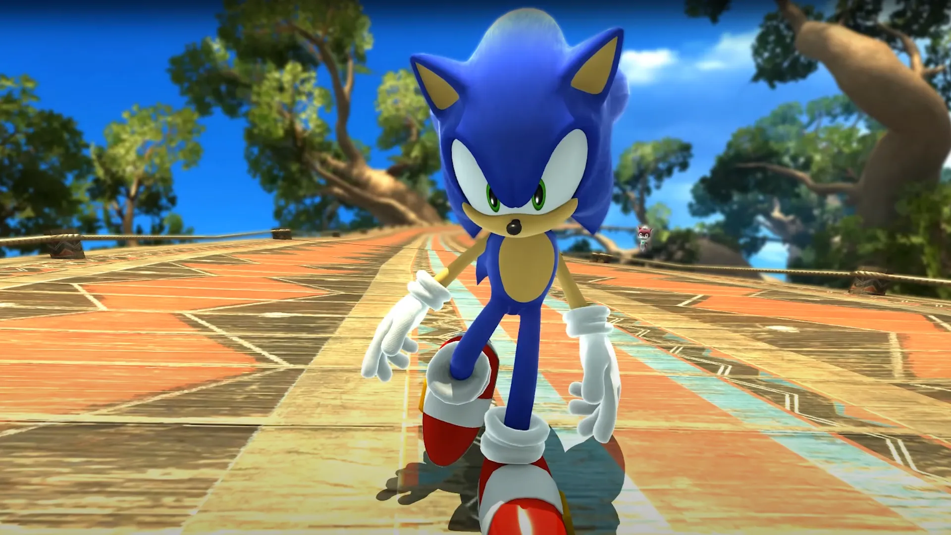 Ảnh chụp màn hình từ trailer Unleashed Recompiled, minh họa Sonic the Hedgehog với đồ họa độ phân giải cao sau khi được tái biên dịch.