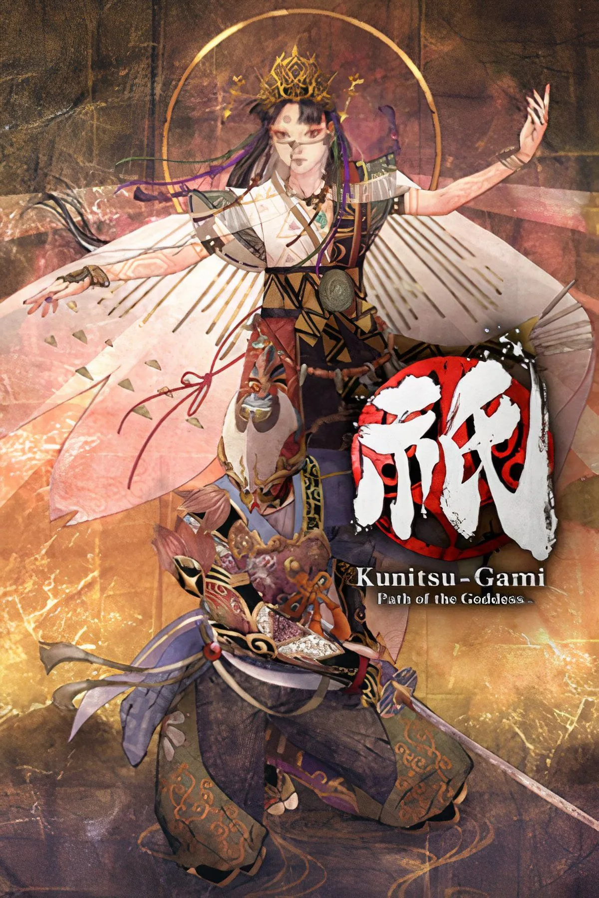 Ảnh tổng hợp Kunitsu-gami: Path of the Goddess với hình ảnh chiến binh Soh và quái vật Yokai, kết hợp chiến thuật và hành động trên Switch 2.