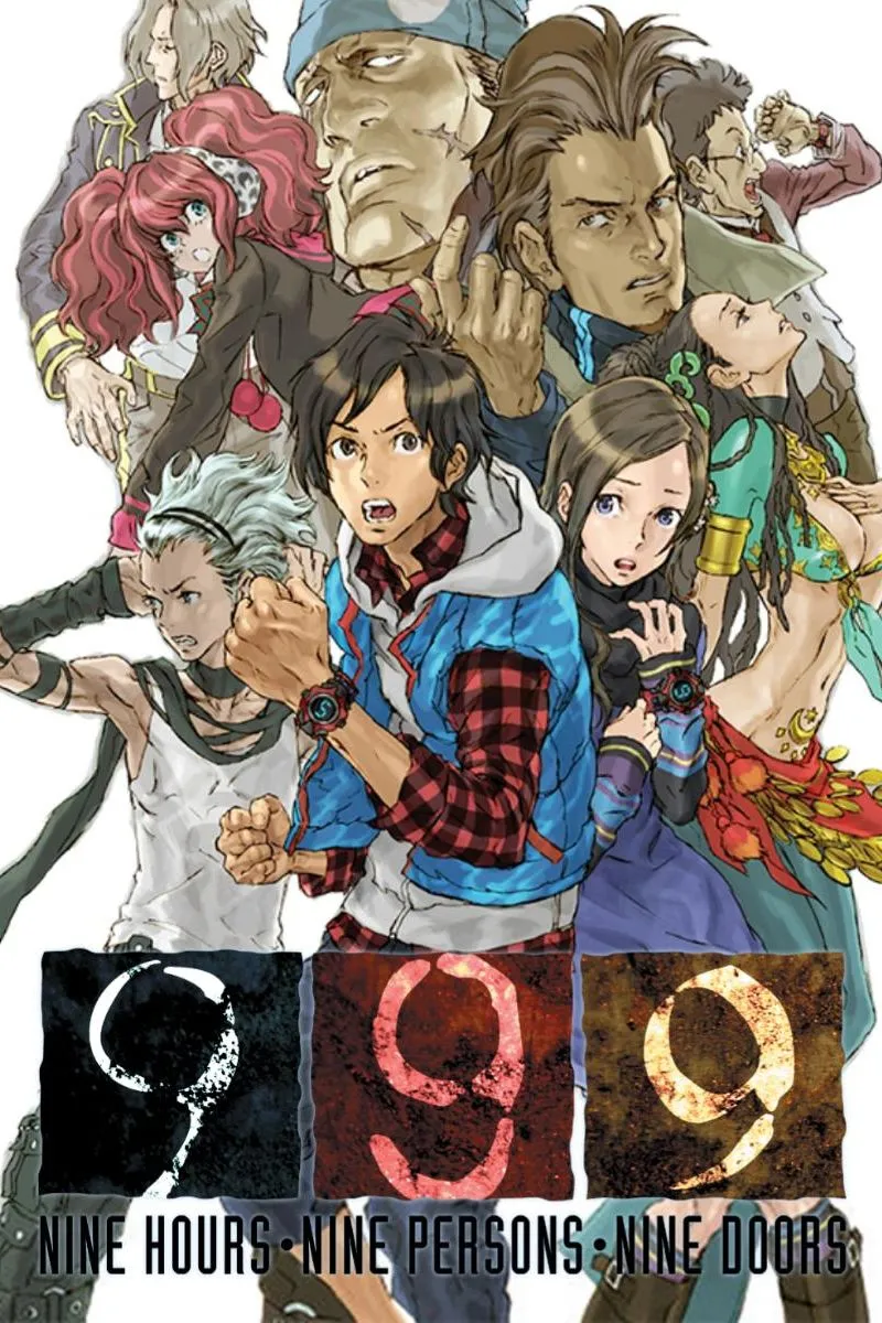 Bìa game 999: Nine Hours, Nine Persons, Nine Doors, tựa game visual novel kinh dị trốn thoát.