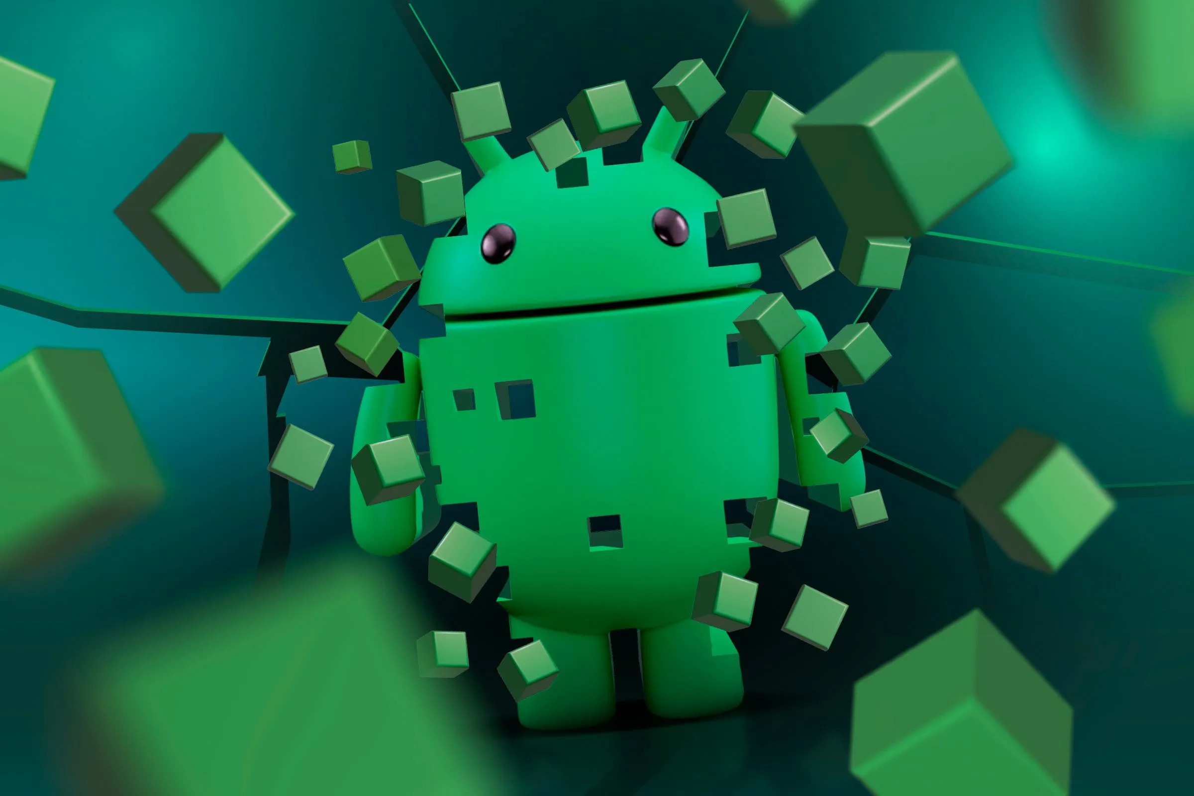 Biểu tượng Android được tái tạo dưới dạng các khối ghép, thể hiện sự đổi mới và cập nhật liên tục của Android Canary.