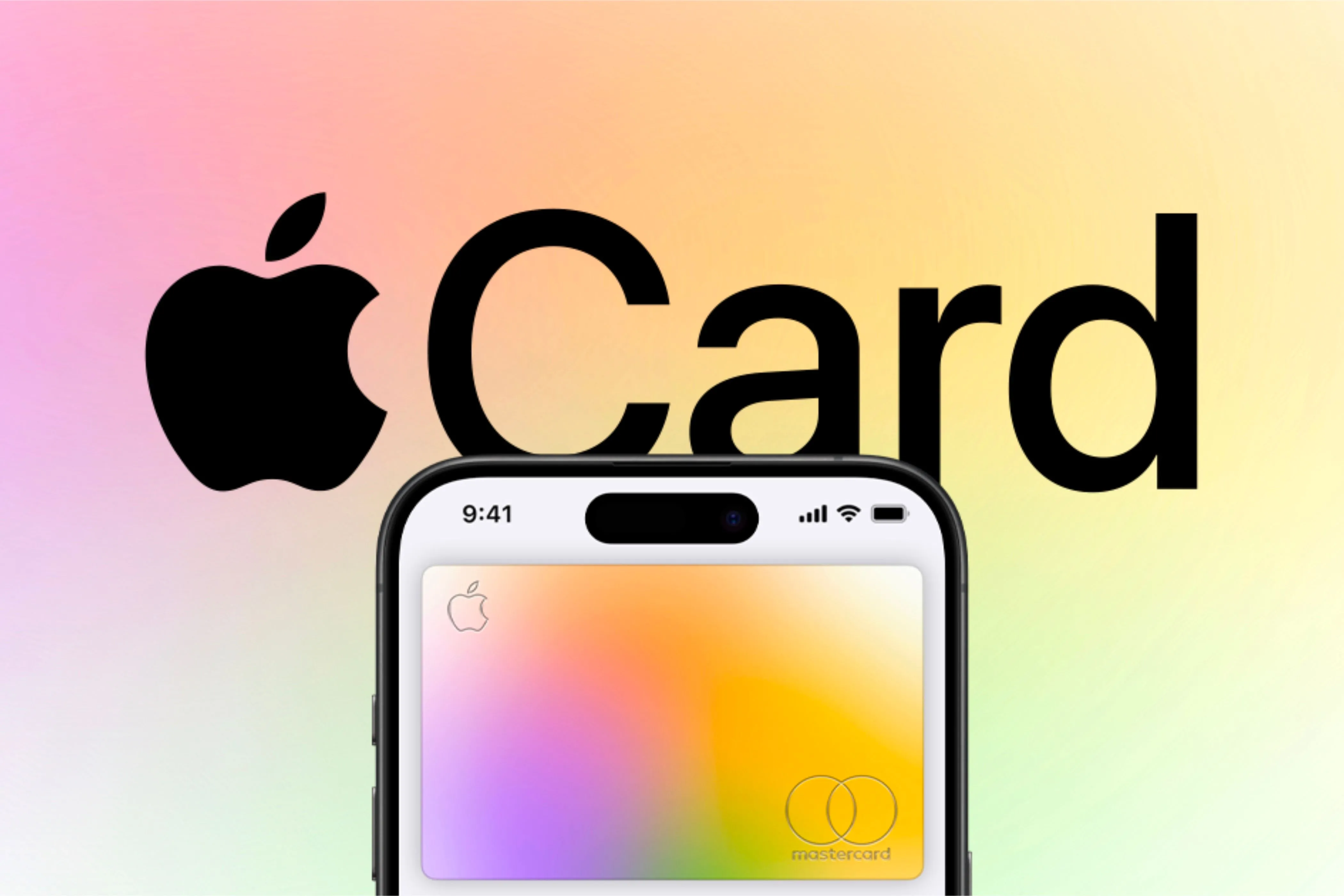 Biểu tượng Apple Card phía sau iPhone với thẻ Apple Card.
