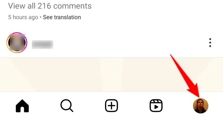Biểu tượng hồ sơ cá nhân của bạn trên thanh điều hướng Instagram