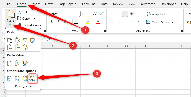 Biểu tượng Paste As Linked Picture trong Microsoft Excel, cho phép dán dữ liệu dưới dạng hình ảnh liên kết động