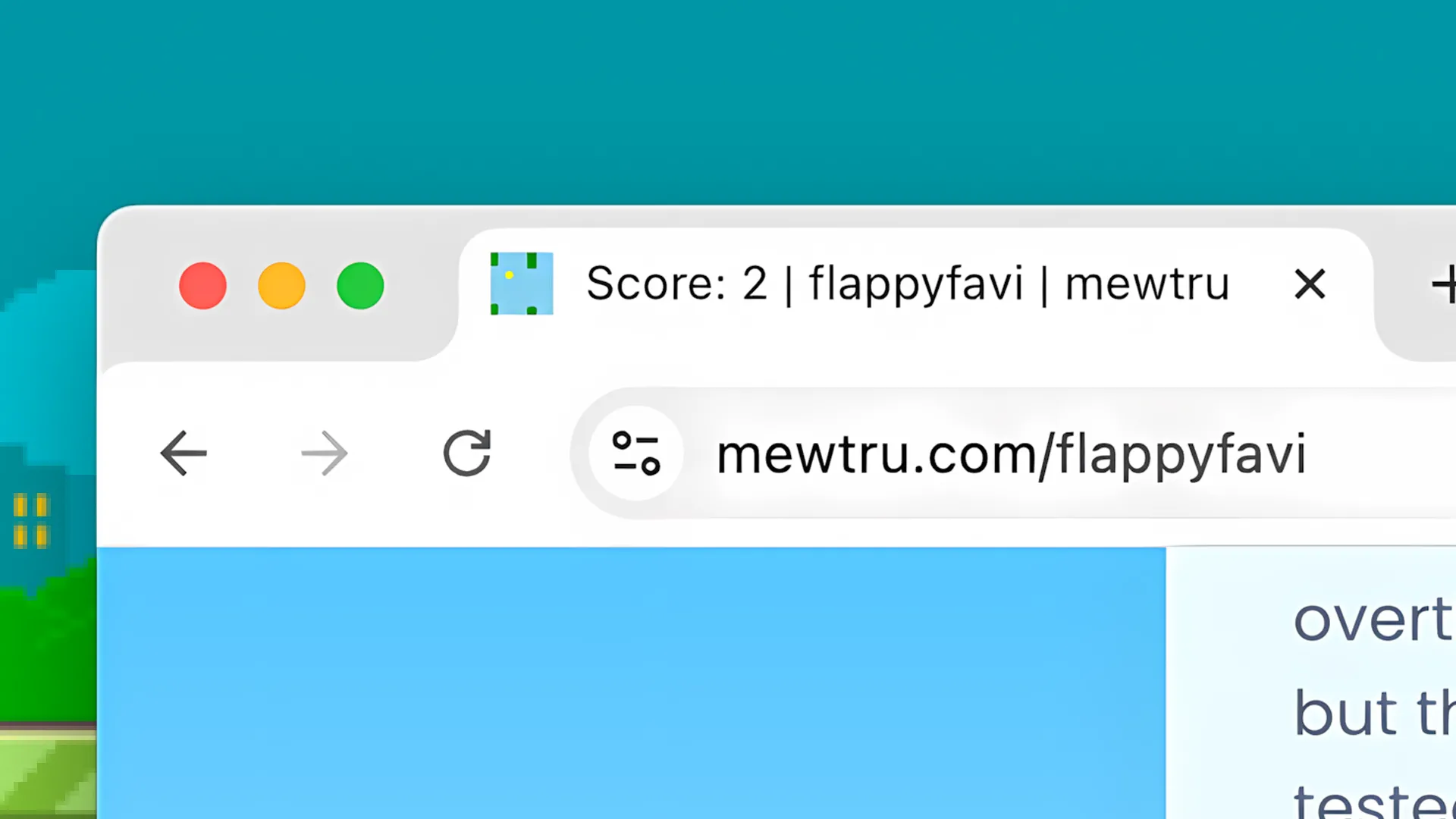 Biểu tượng trò chơi Flappy Bird nhỏ xuất hiện trên tab trình duyệt web