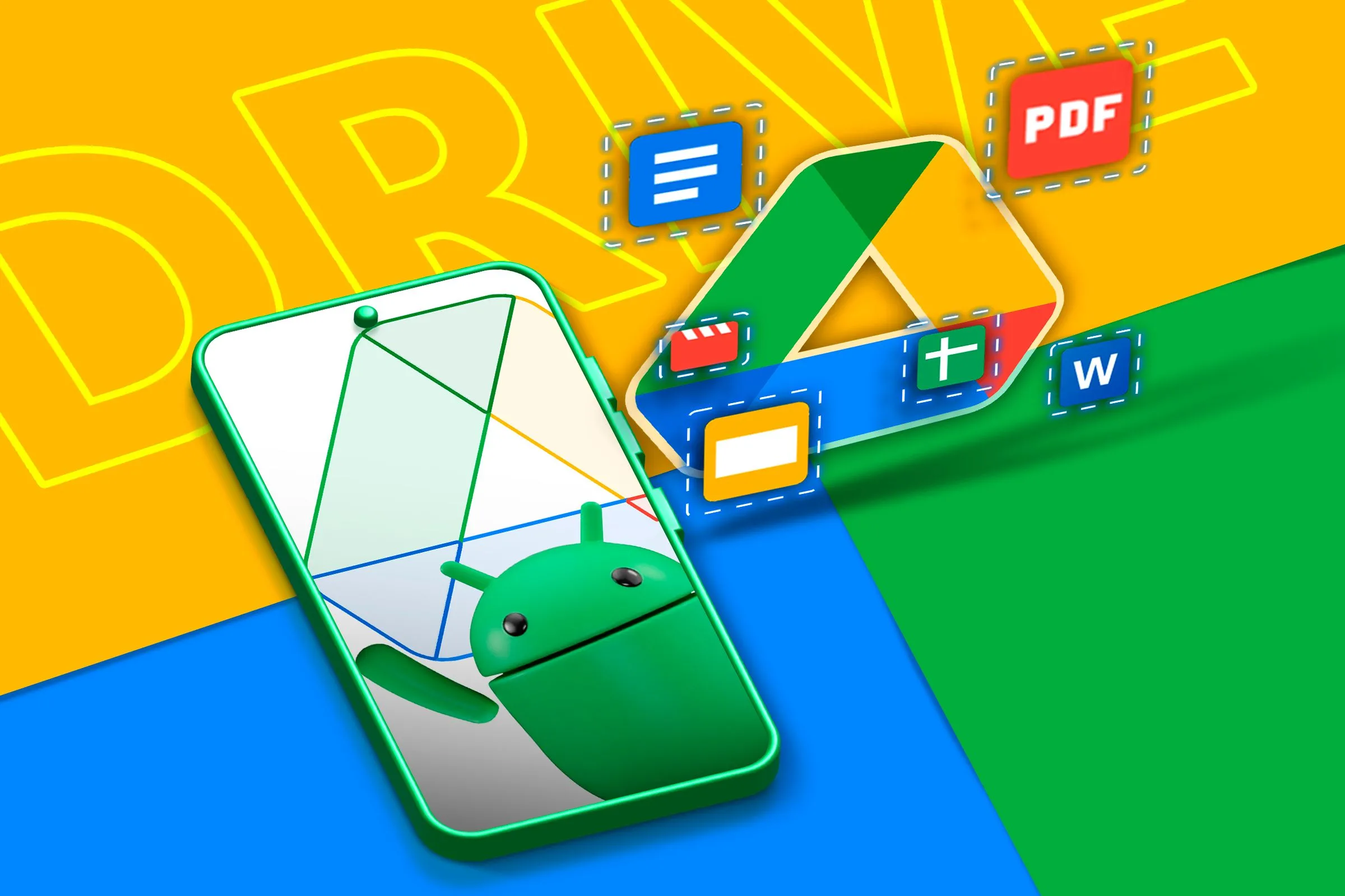 Biểu tượng ứng dụng Google Drive trên điện thoại Android, thể hiện khả năng truy cập tài liệu và video từ mọi thiết bị.