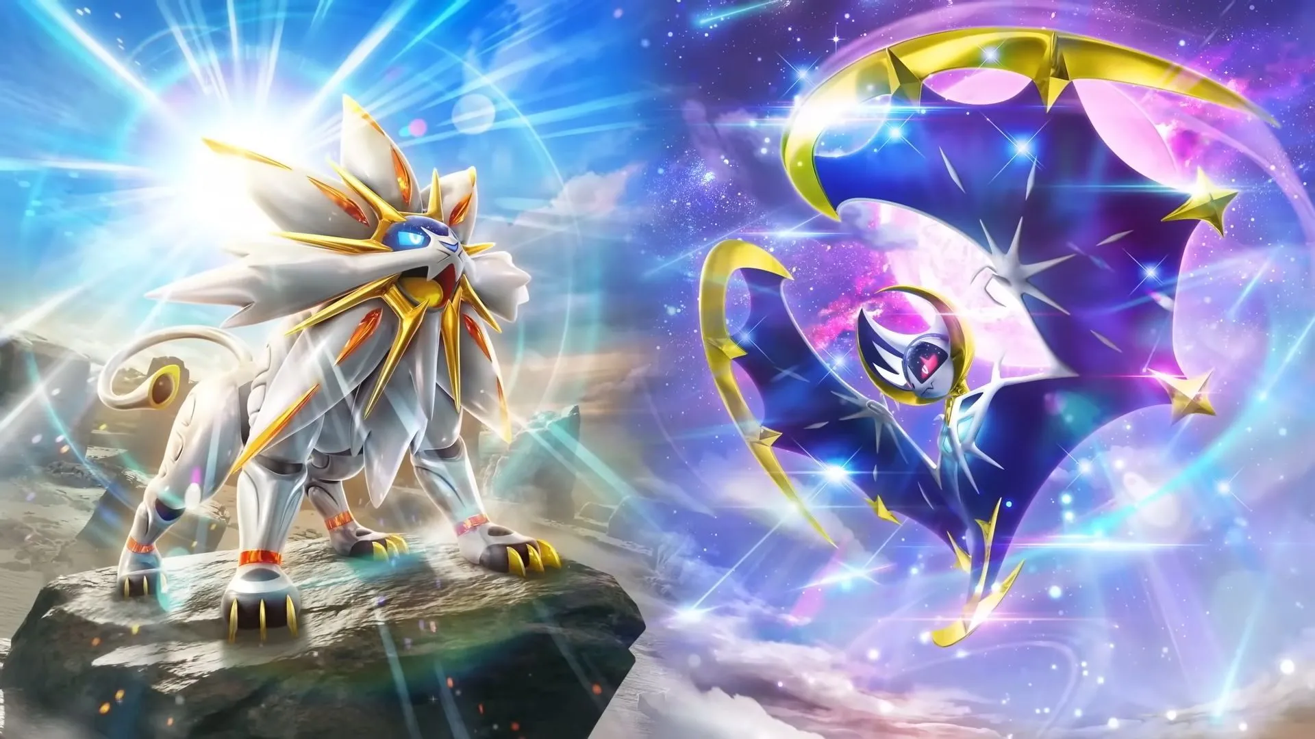 Bộ đôi Pokemon huyền thoại Lunala và Solgaleo trên gói bài tăng cường của Pokémon TCG Pocket