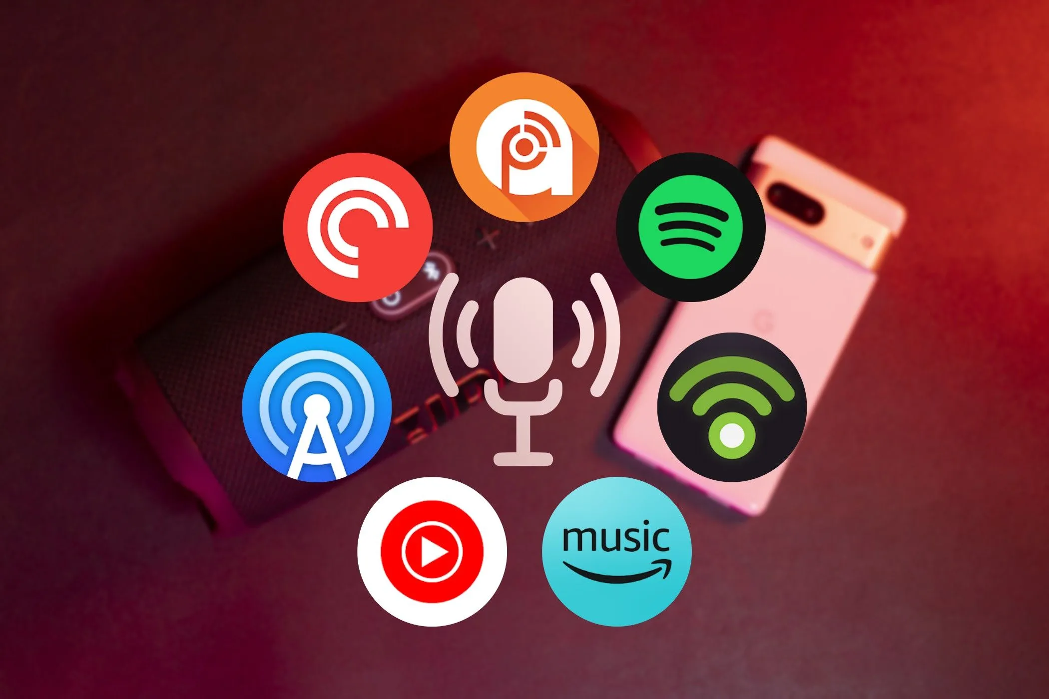 Bộ sưu tập các biểu tượng ứng dụng podcast phổ biến trên nền tảng Android.