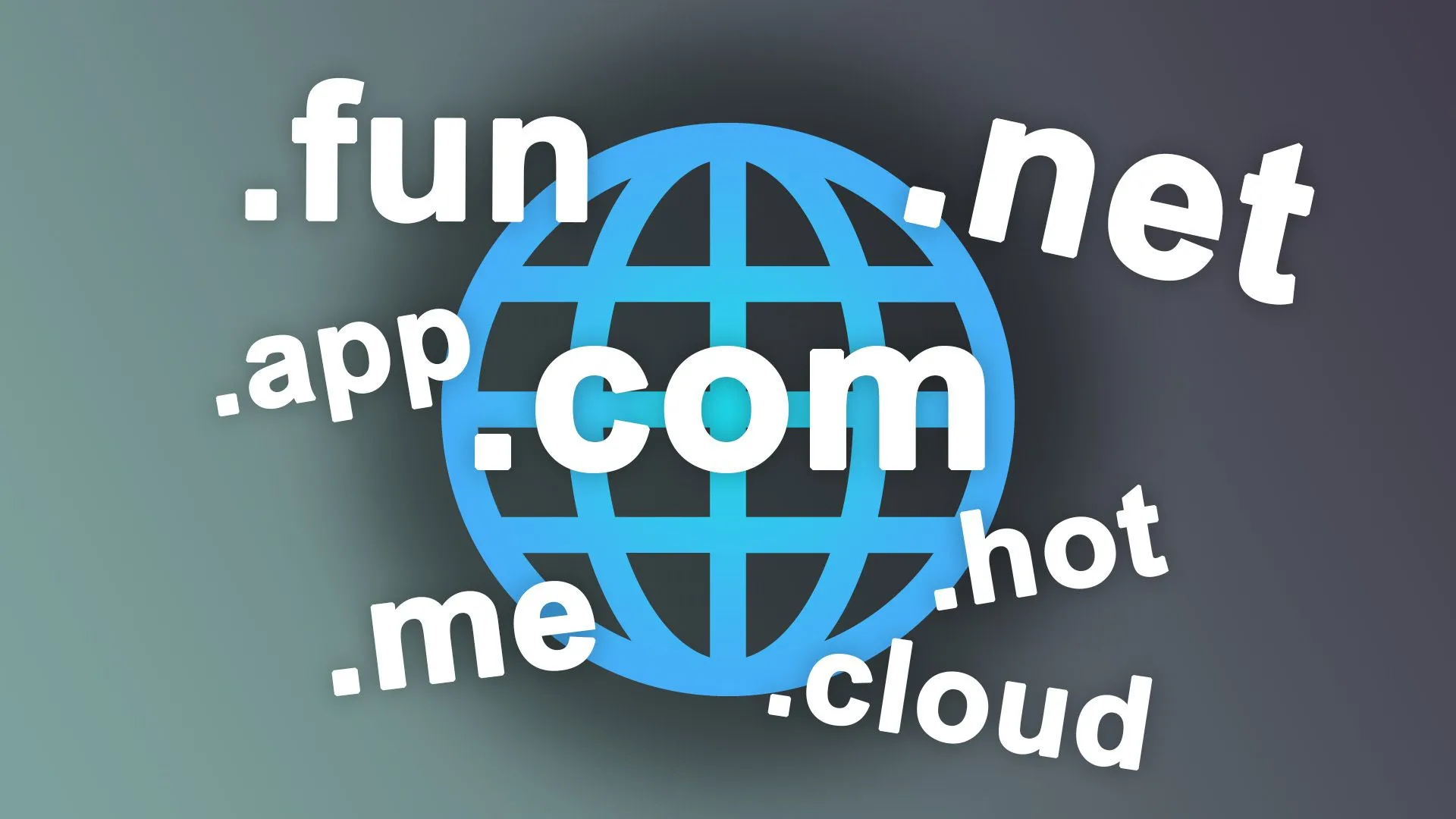 Các đuôi tên miền phổ biến như .com, .net, .fun, .cloud biểu tượng cho thế giới tên miền