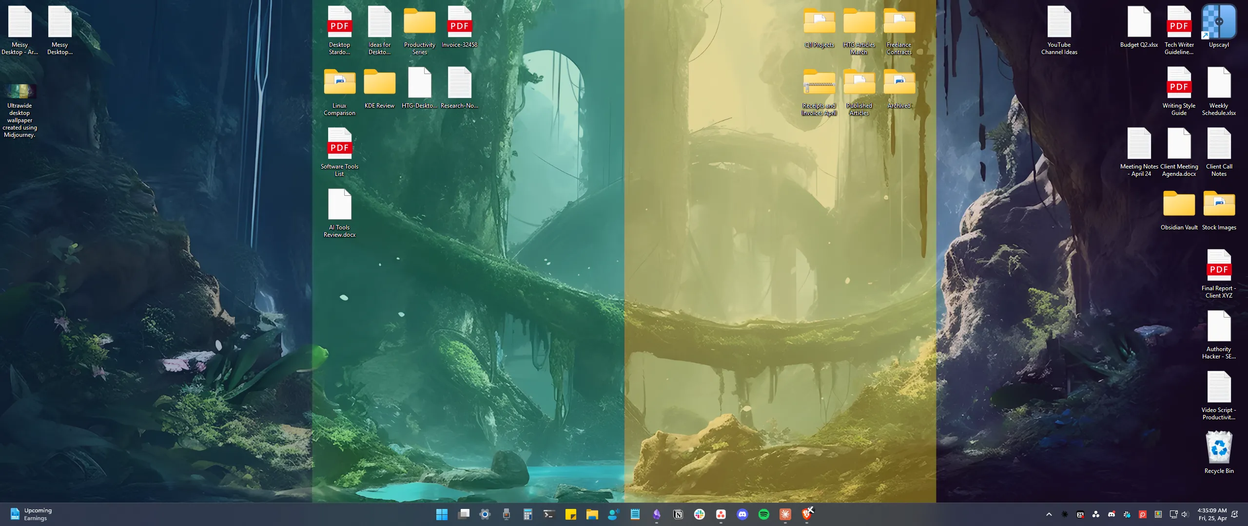 Các tệp và thư mục được tổ chức theo các phần của hình nền desktop