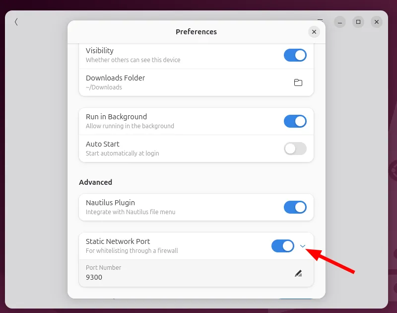 Cài đặt trong Packet trên Linux, hiển thị tùy chọn bật Cổng Mạng Tĩnh (Static Network Port) để cải thiện kết nối.