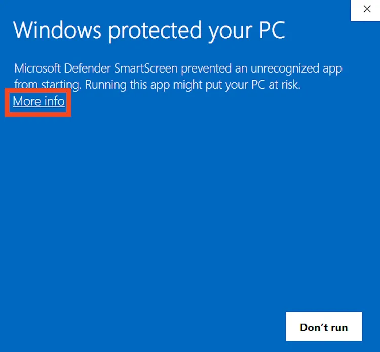 Cảnh báo Windows Defender khi cài đặt ứng dụng Sunshine không được nhận diện