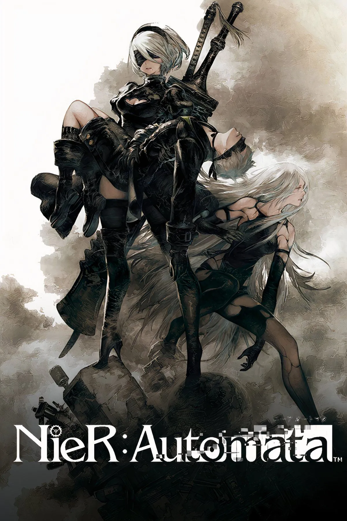Cảnh cửa hàng trong NieR: Automata nơi người chơi có thể mua các danh hiệu (trophy) của game