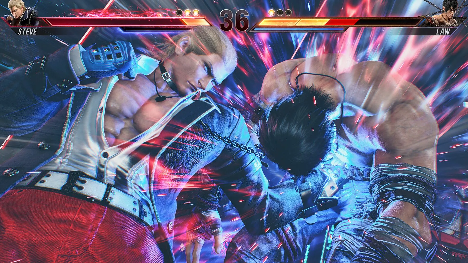 Cảnh gameplay của Tekken 8 với nhân vật Steve Fox đang tung đòn vào Marshall Law, minh họa các kỹ thuật điều khiển phức tạp