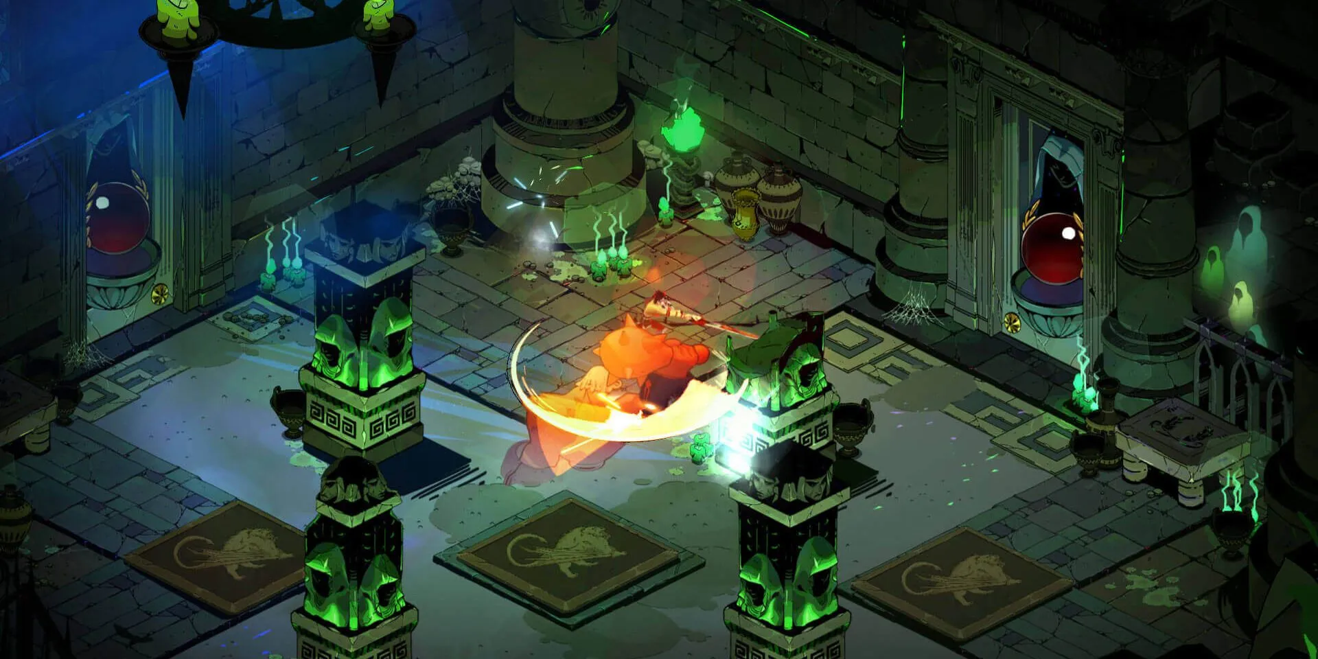 Cảnh gameplay Hades với các hiệu ứng kỹ năng rực rỡ