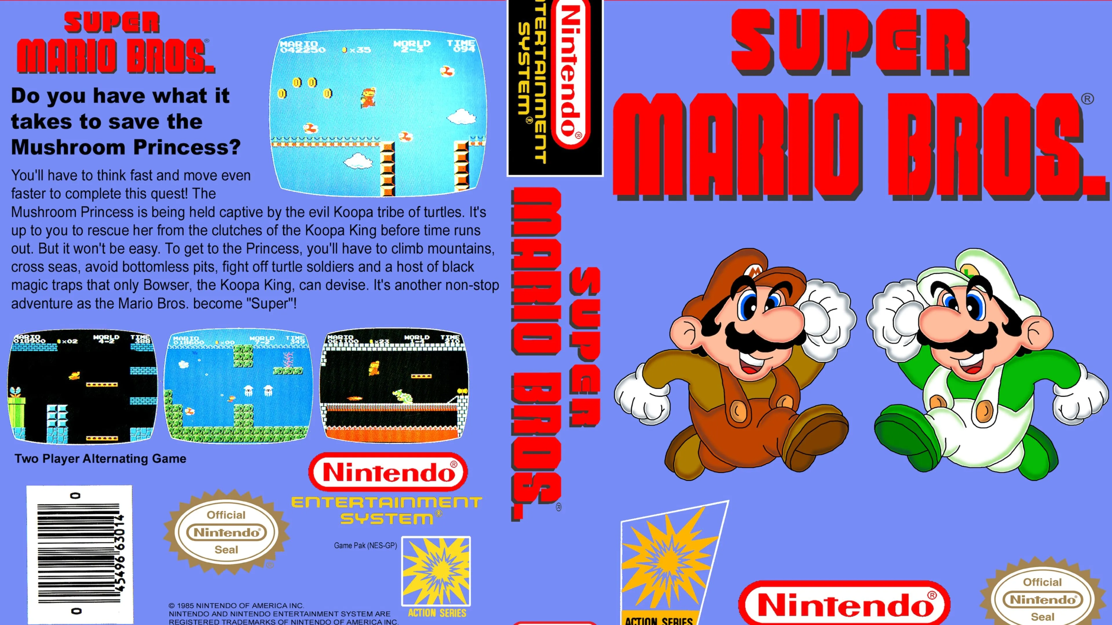 Cảnh Mario vượt qua khu vực dưới nước trong Super Mario Bros., cho thấy sự đa dạng trong thiết kế màn chơi của tựa game.