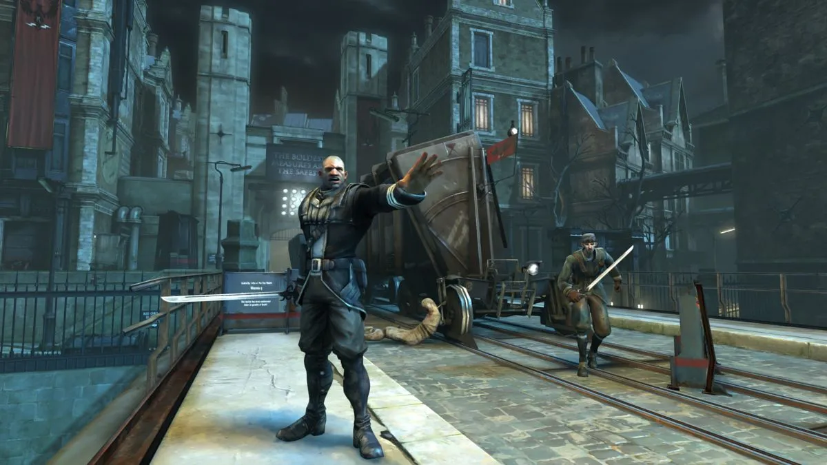 Cảnh quan thành phố Dunwall trong Dishonored, với kiến trúc Victoria và không khí u ám.
