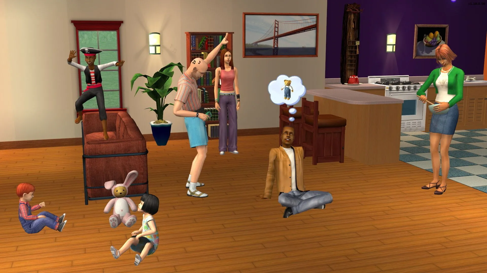 Cảnh quay trong The Sims 2 thể hiện đồ họa và phong cách nghệ thuật của game mô phỏng đời sống ra mắt năm 2004.