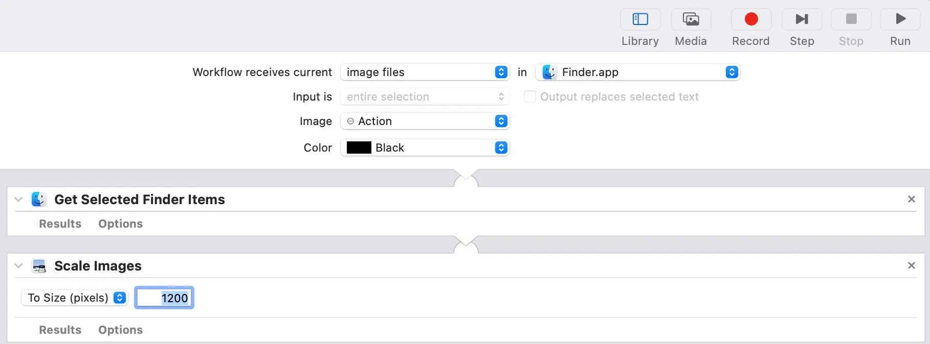 Cấu hình hành động &quot;Scale Images&quot; trong Automator để thay đổi kích thước ảnh hàng loạt trên Mac.