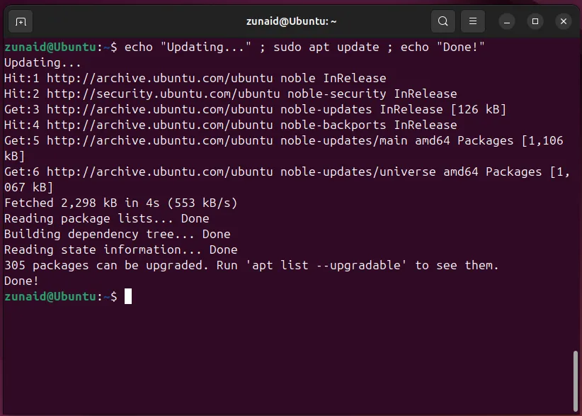 Chạy nhiều lệnh Linux cùng lúc: Minh họa các lệnh được phân tách bằng dấu chấm phẩy (;).