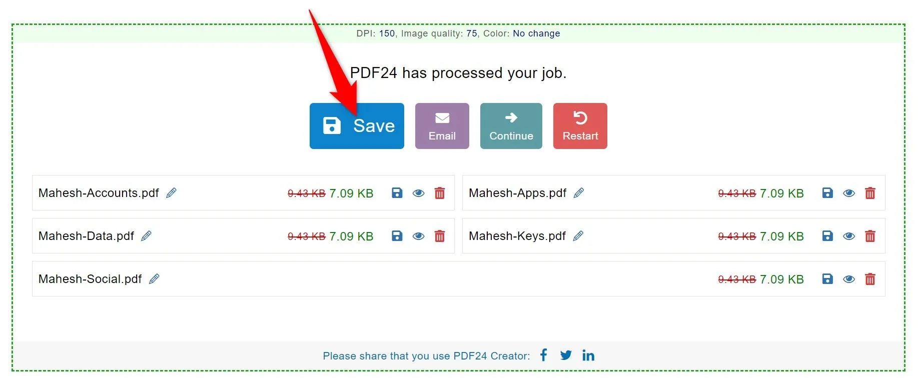 Chọn thư mục lưu các file PDF đã nén hàng loạt với PDF24 Creator