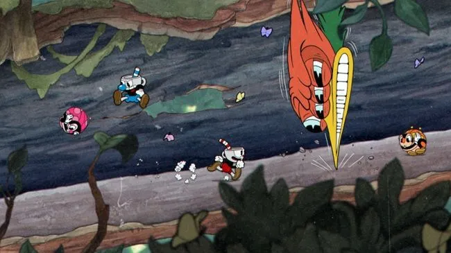 Cuphead, nhân vật hoạt hình cầm súng trong game hoạt hình phong cách cổ điển