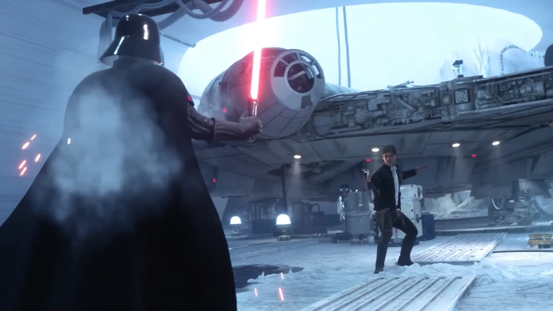 Darth Vader từ Star Wars Battlefront II đối mặt với Han Solo