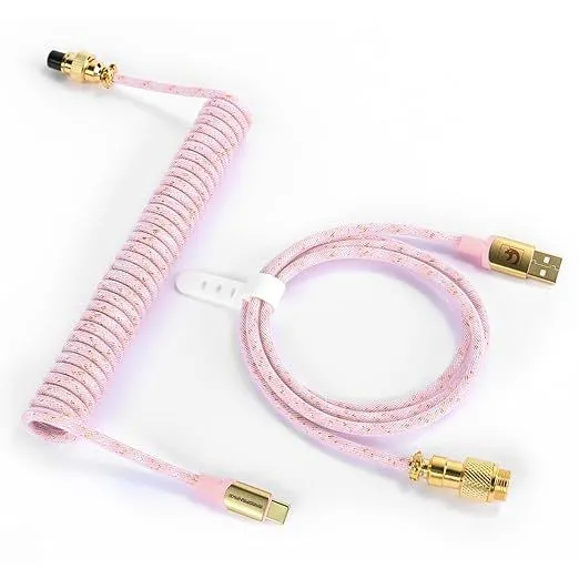 Dây cáp bàn phím ATTACK SHARK Custom Coiled USB C to A màu hồng