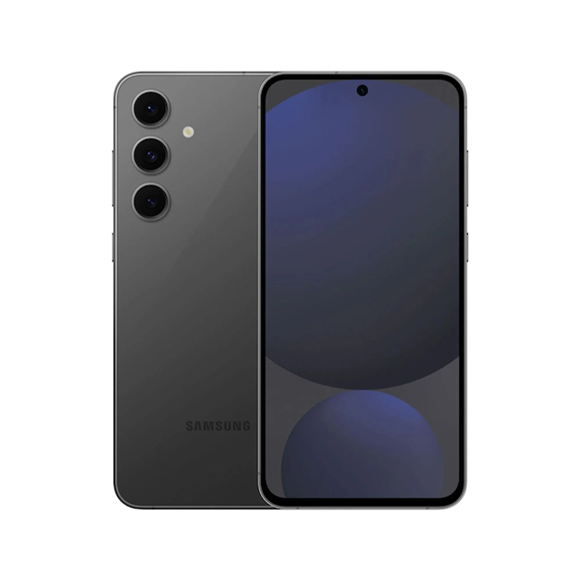 Điện thoại Samsung Galaxy S24 FE màu đen đặt trên nền trắng