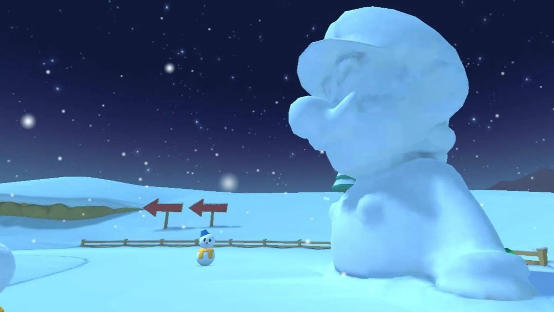 Đường đua tuyết Frappe Snowland với tượng Yoshi khổng lồ trong Mario Kart Tour