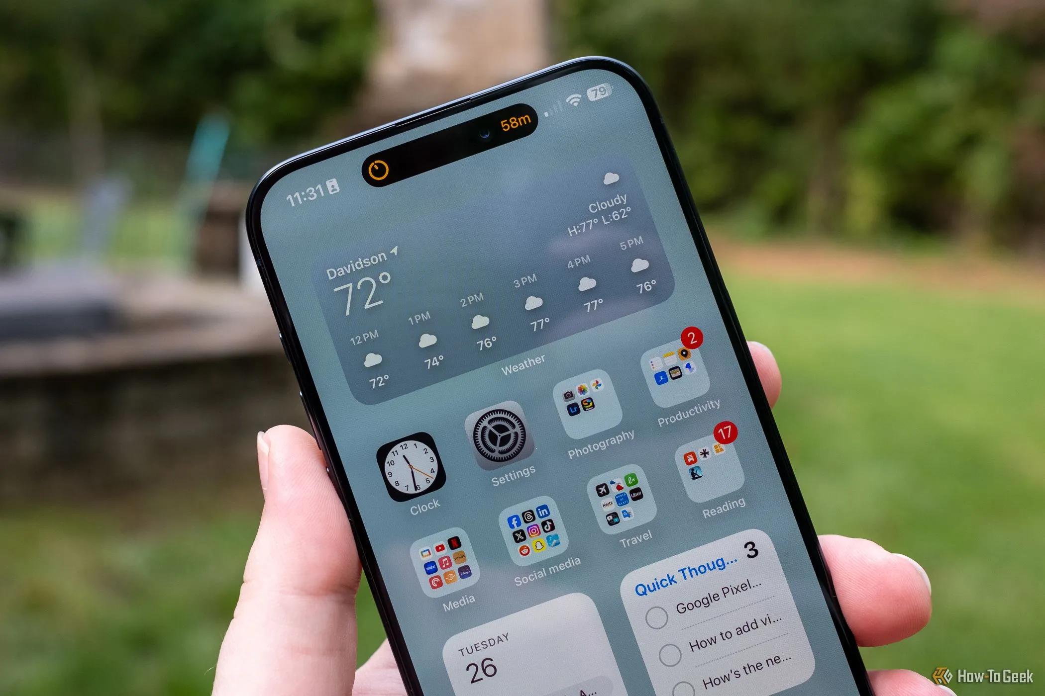 Dynamic Island hiển thị bộ hẹn giờ trên Apple iPhone 15 Pro Max