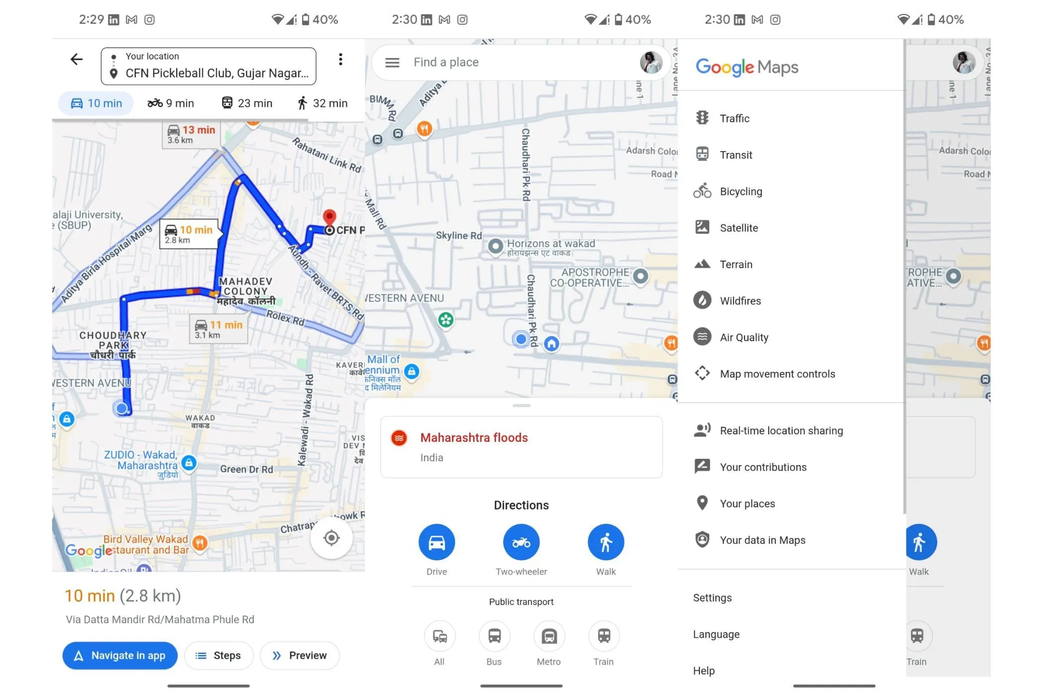 Giao diện chính của Google Maps Go