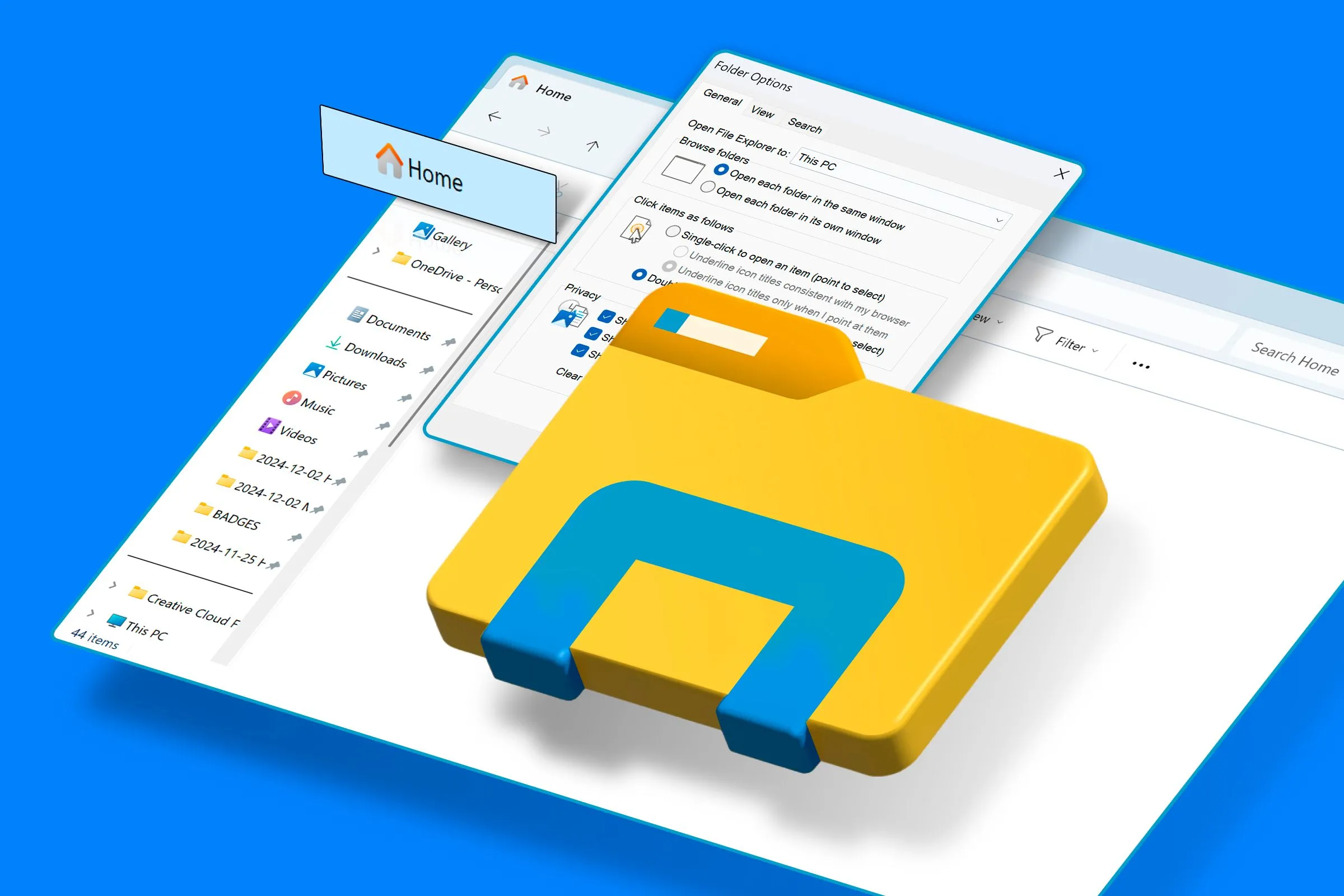 Giao diện File Explorer của Windows 11 làm nổi bật thư mục Home