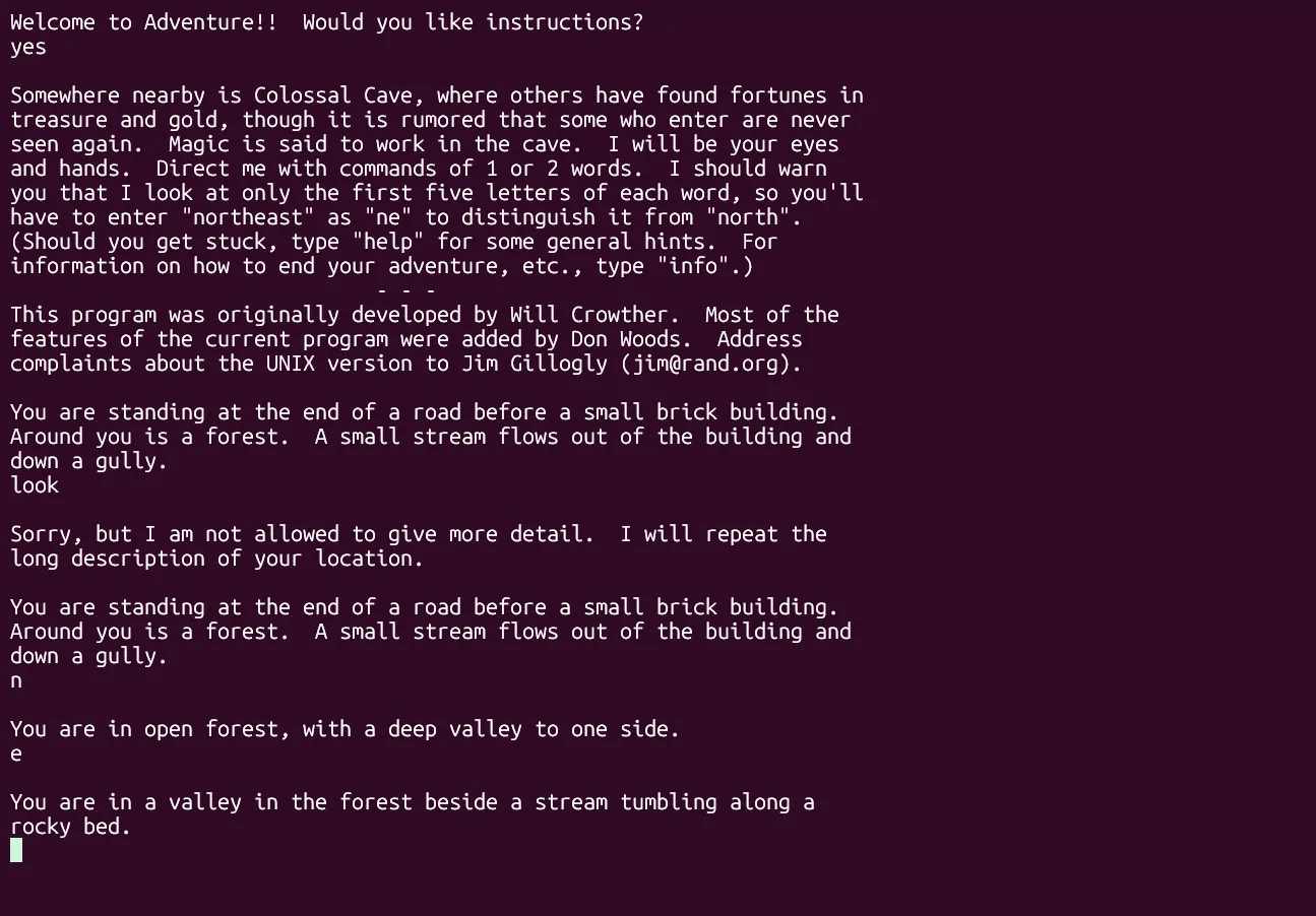 Giao diện game Adventure kinh điển của BSD trên Linux terminal