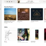 Giao diện màn hình chính Apple Music trên macOS với các mục "Đã Phát Gần Đây" và "Thập niên 1990"
