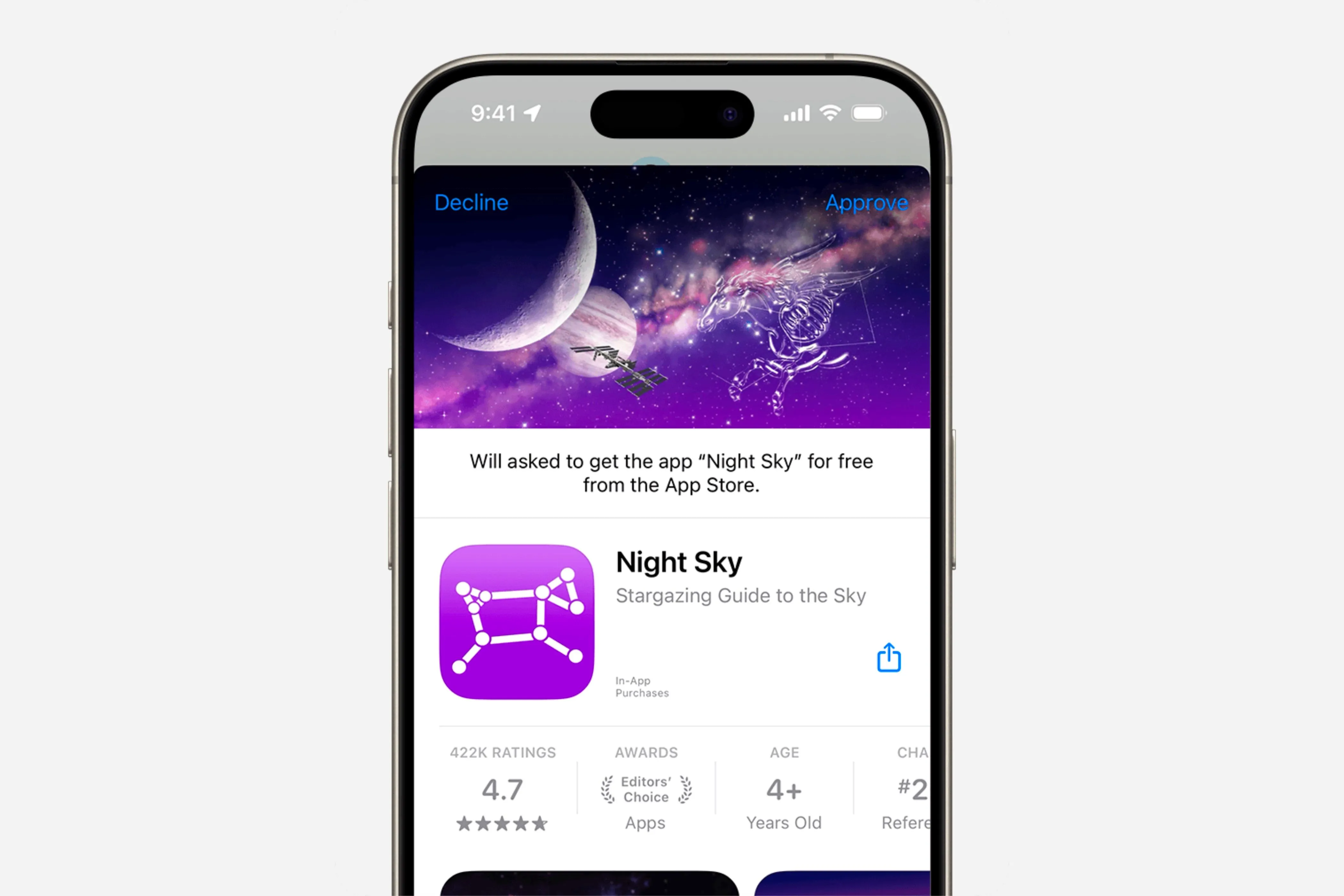 Giao diện phê duyệt hoặc từ chối yêu cầu mua ứng dụng trên iPhone của trẻ thông qua tính năng Ask to Buy.