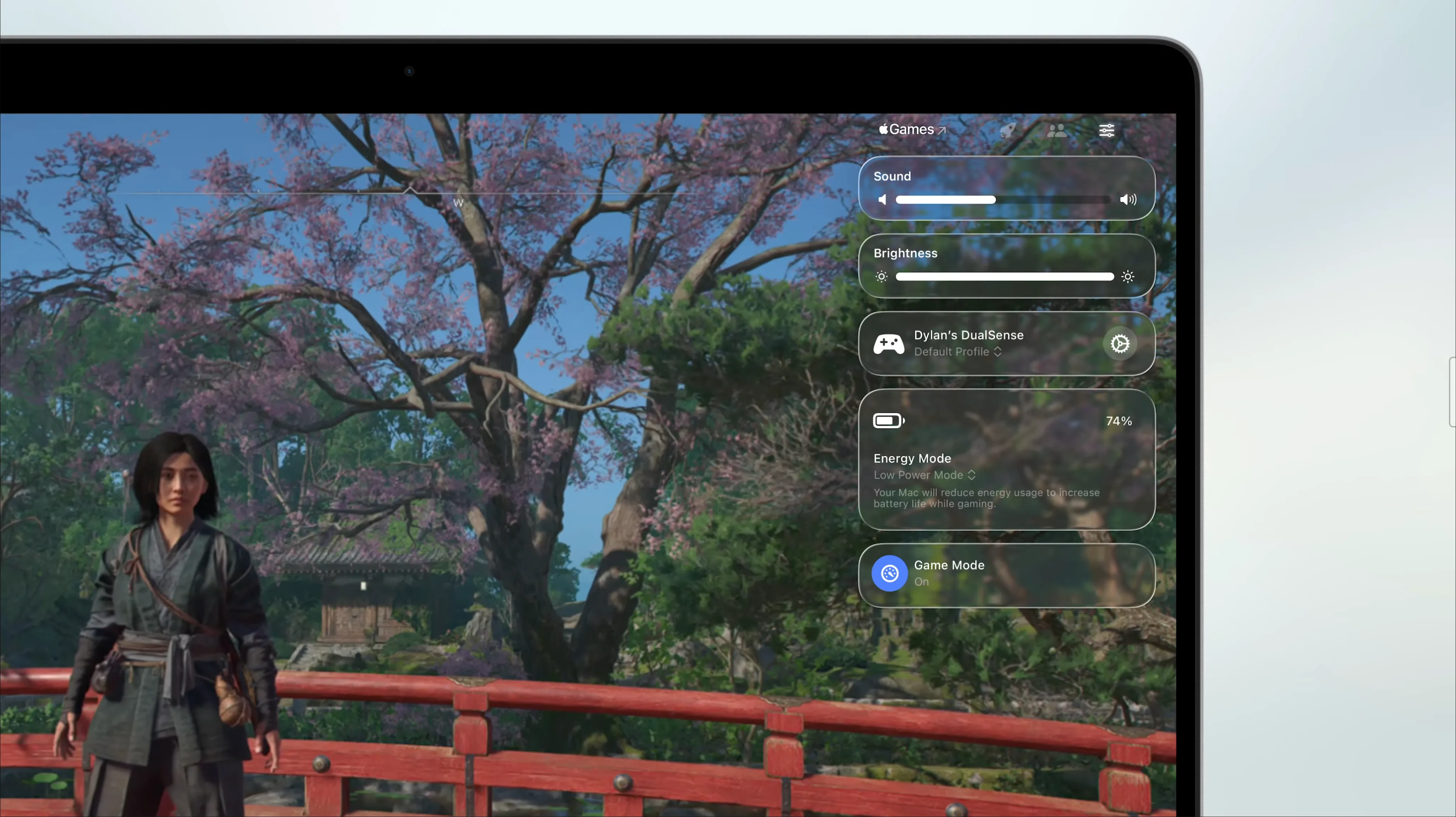 Giao diện phủ (overlay) trong Games trên macOS 26 Tahoe
