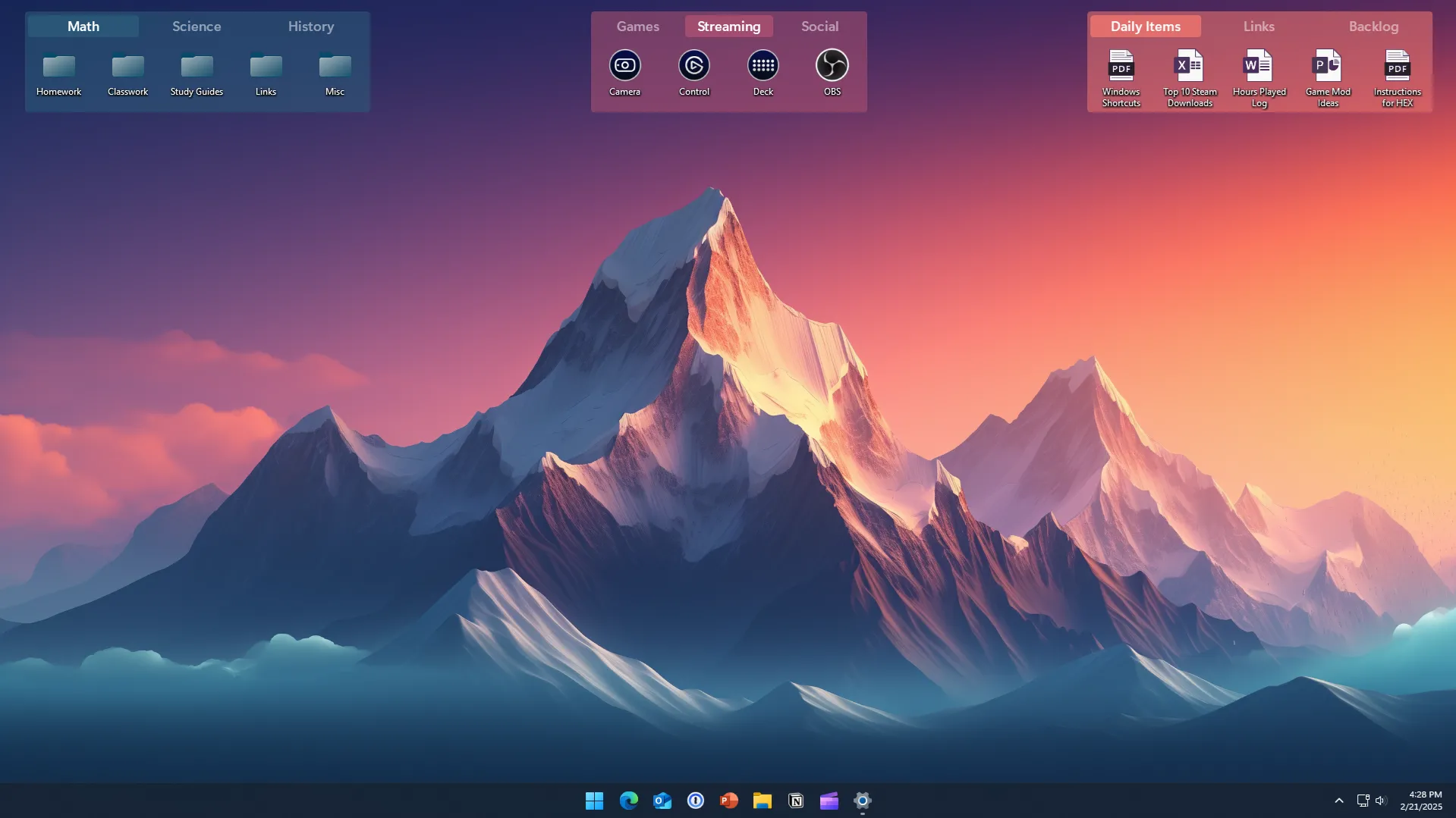 Giao diện Stardock Fences 6 hiển thị các nhóm tab khác nhau với màu xanh dương và hồng