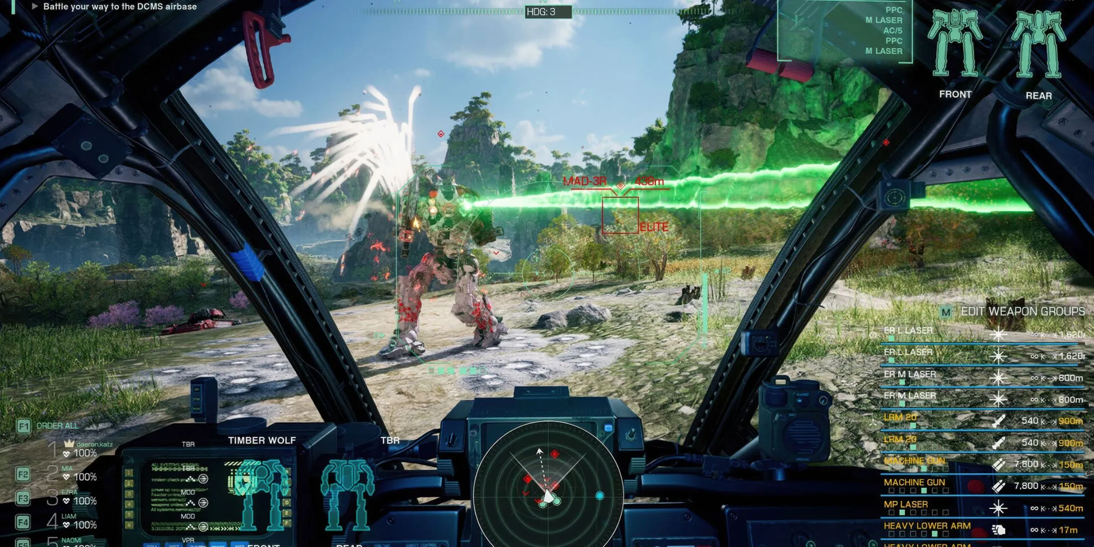 Góc nhìn thứ nhất từ buồng lái mech trong game MechWarrior 5: Clans.