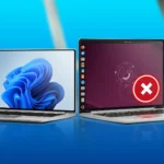 Hai laptop đặt cạnh nhau, một chạy Windows 11 và một chạy Ubuntu