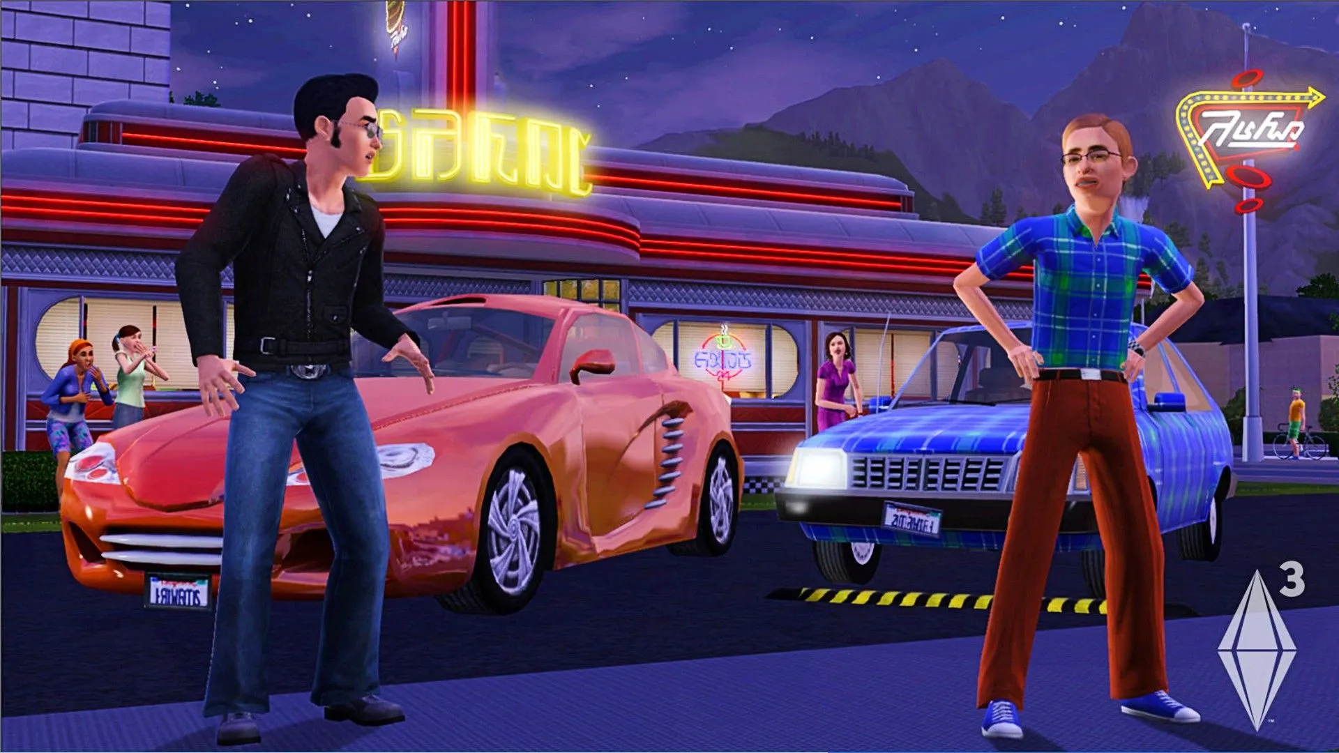Hai nhân vật Sims đang dùng bữa tối trong game The Sims 3, thể hiện sự đa dạng về tính cách và lối sống trong thế giới mở.