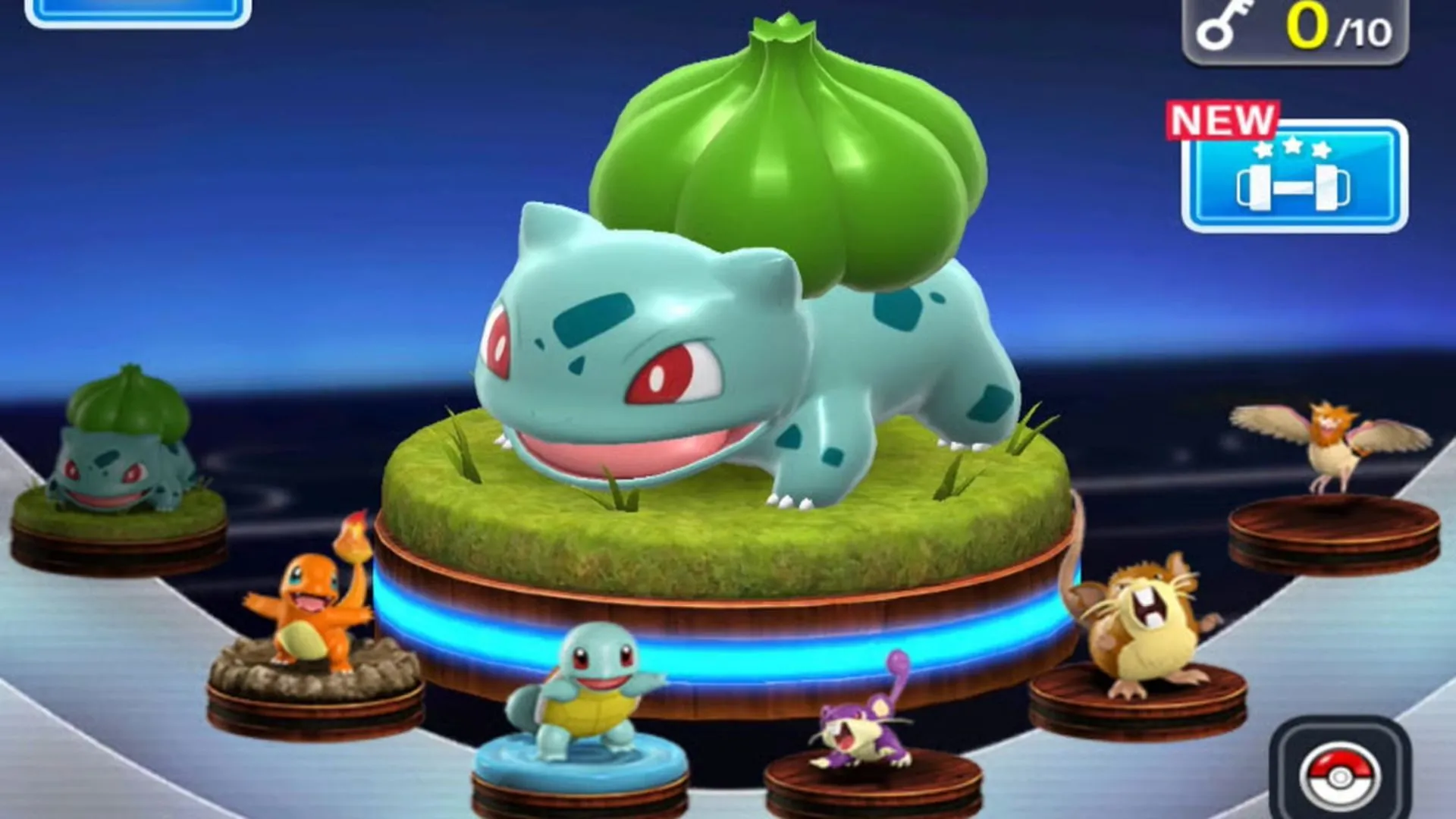Hình ảnh cận cảnh một mô hình Bulbasaur trong trò chơi Pokémon Duel.