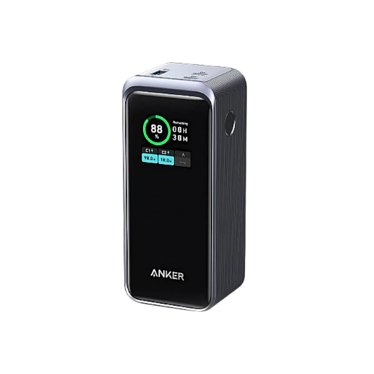 Hình ảnh chi tiết sạc dự phòng Anker Prime 20.000mAh với màn hình hiển thị thông tin