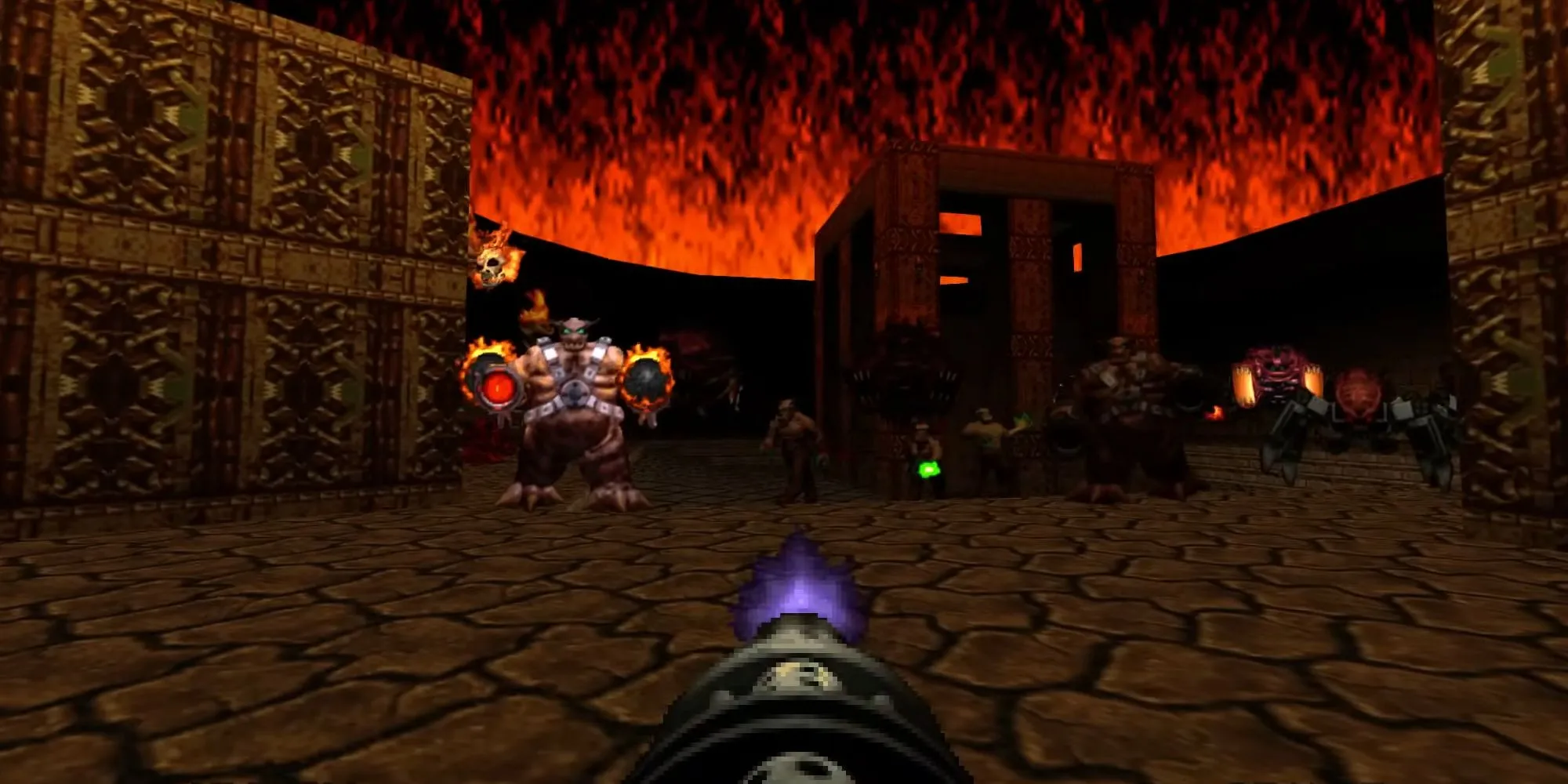 Hình ảnh gameplay từ Doom 64 với hiệu ứng cháy nổ