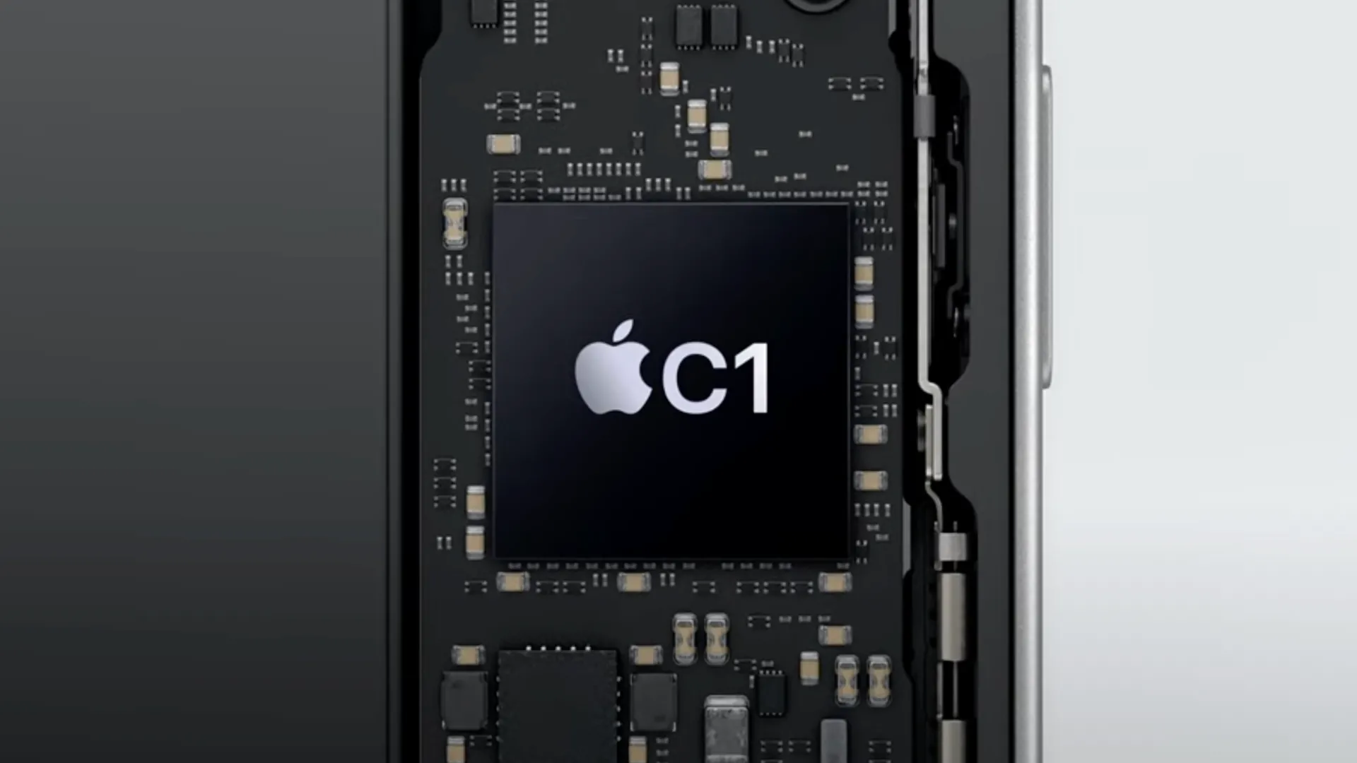 Hình ảnh mô phỏng modem Apple C1 5G độc quyền trên iPhone 16e