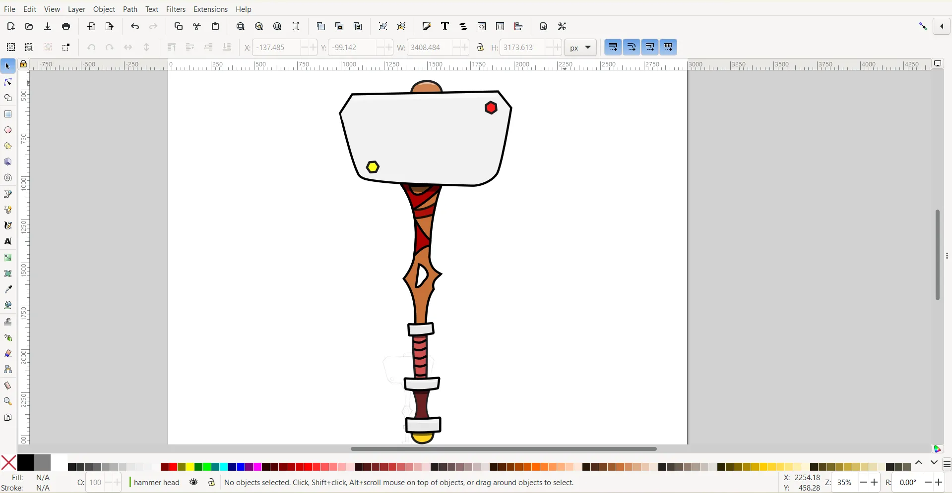 Hình ảnh một chiếc búa hoạt hình được tạo ra bằng phần mềm đồ họa vector Inkscape, minh họa khả năng sáng tạo