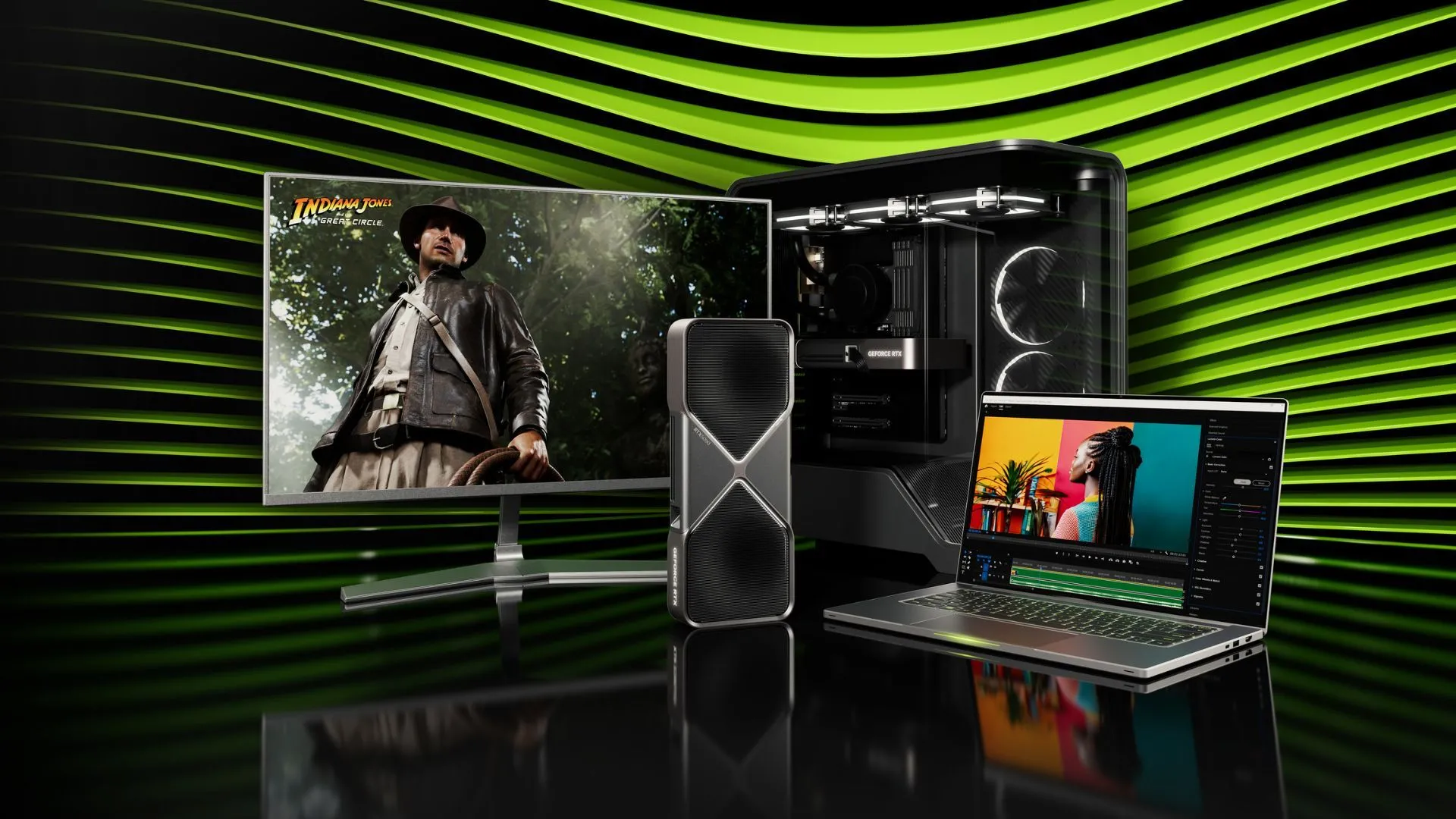 Hình ảnh quảng bá dòng card đồ họa NVIDIA GeForce RTX 50 series.