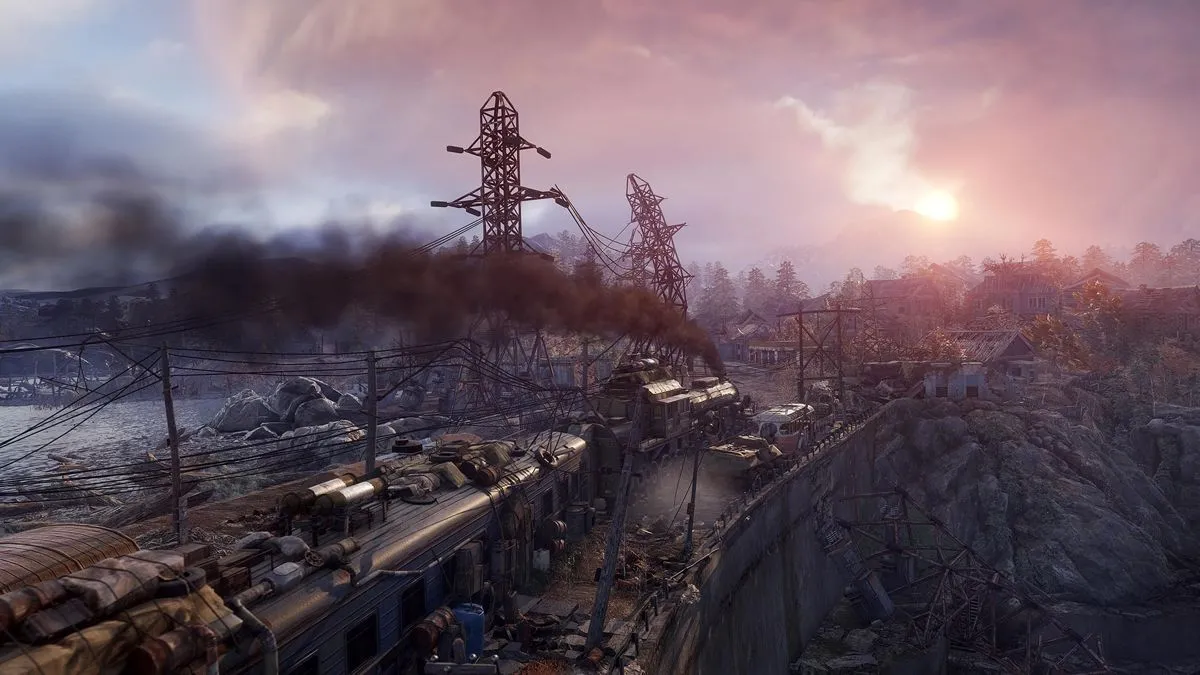 Hình ảnh quảng bá Metro Exodus, thể hiện môi trường hậu tận thế khắc nghiệt.