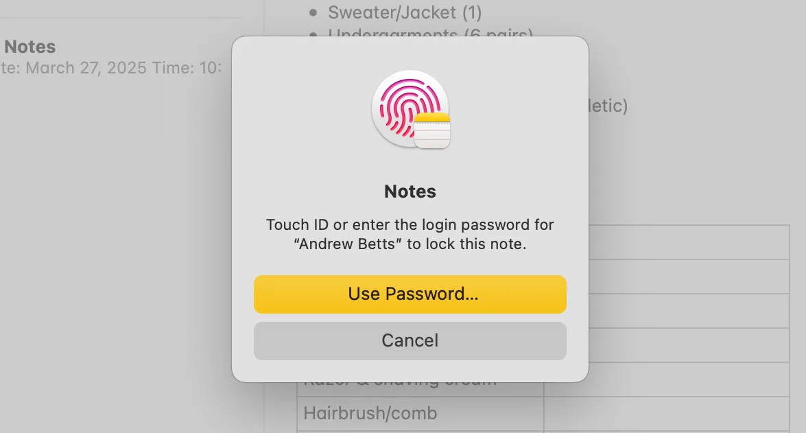 Khóa ghi chú riêng tư trong Apple Notes bằng mật khẩu hoặc Touch ID